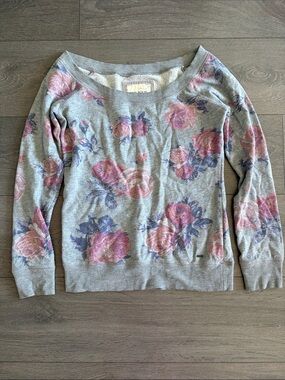 Vintage Garage Floral Scoop Neck Women's Sweater - Gray and Pink